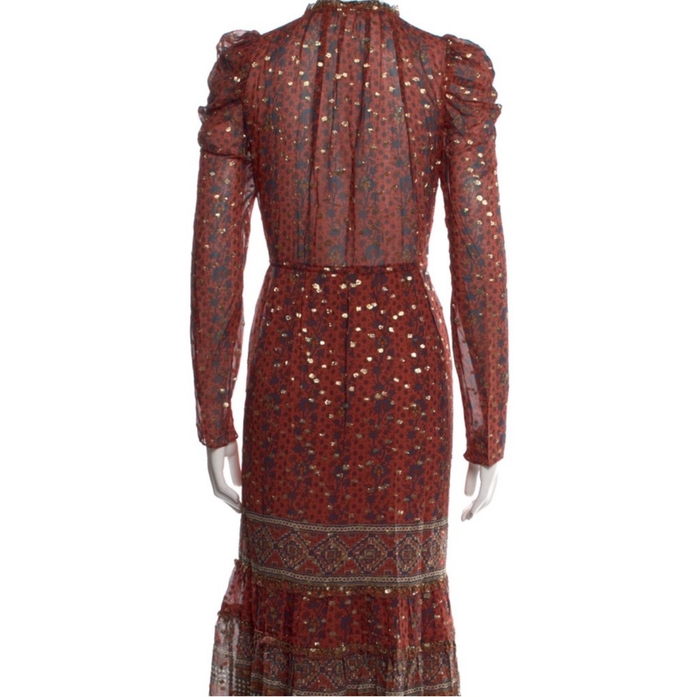 Ulla Johnson 6 Alessandra silk midi dress red gold fall EUC
